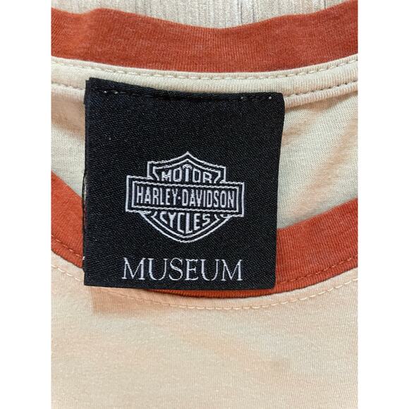 Harley-Davidson Raglan Long Sleeve Graphic Tee Size L Orange Beige Museum - Picture 3 of 9